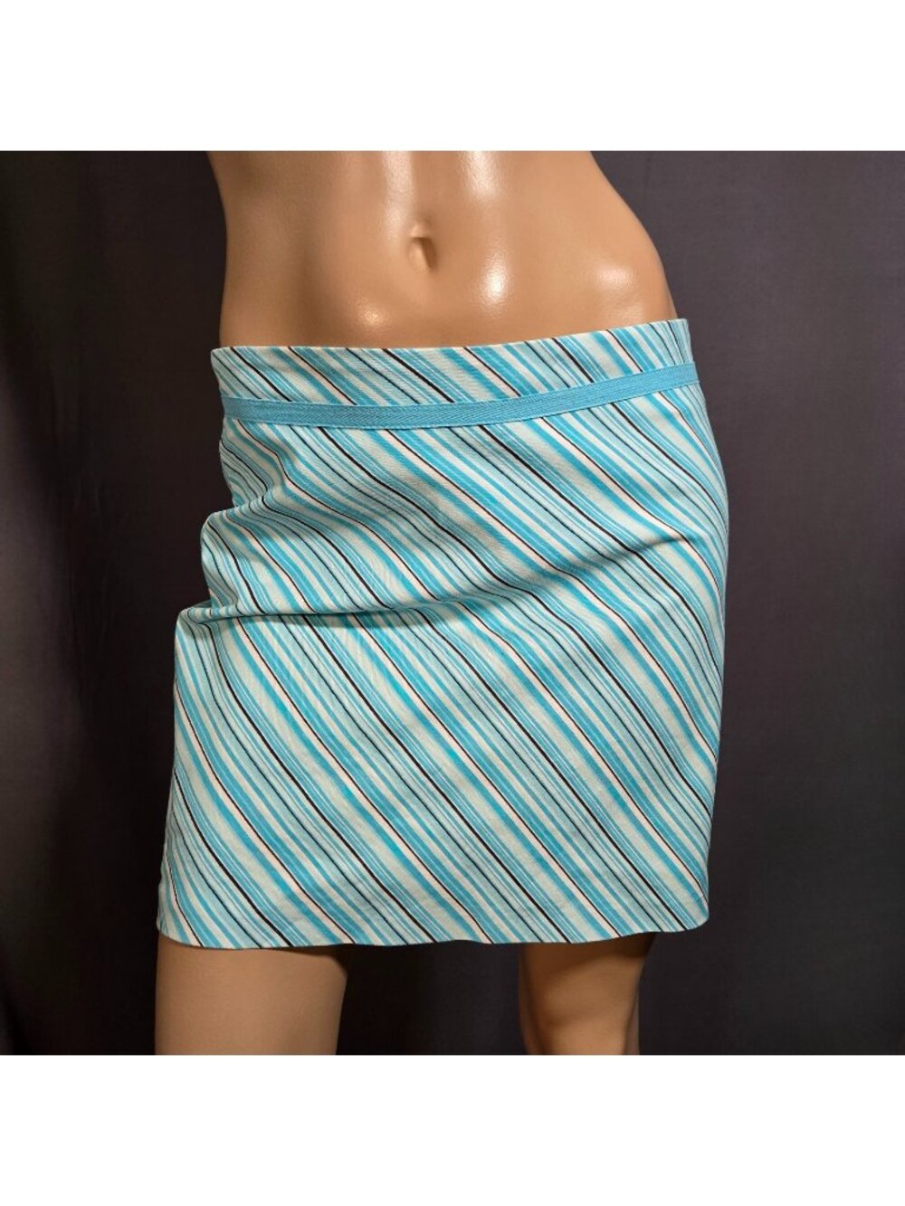 Vintage 90s Y2K Turquoise Striped Mini Skirt Size 7 Preppy 2000s Activewear